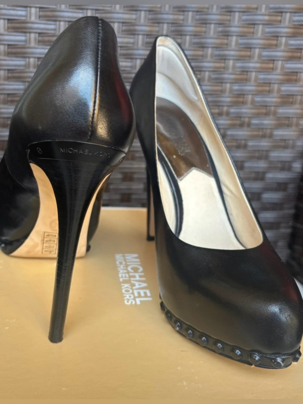 MICHAEL Michael Kors Black Leather Studded Stiletto Pumps